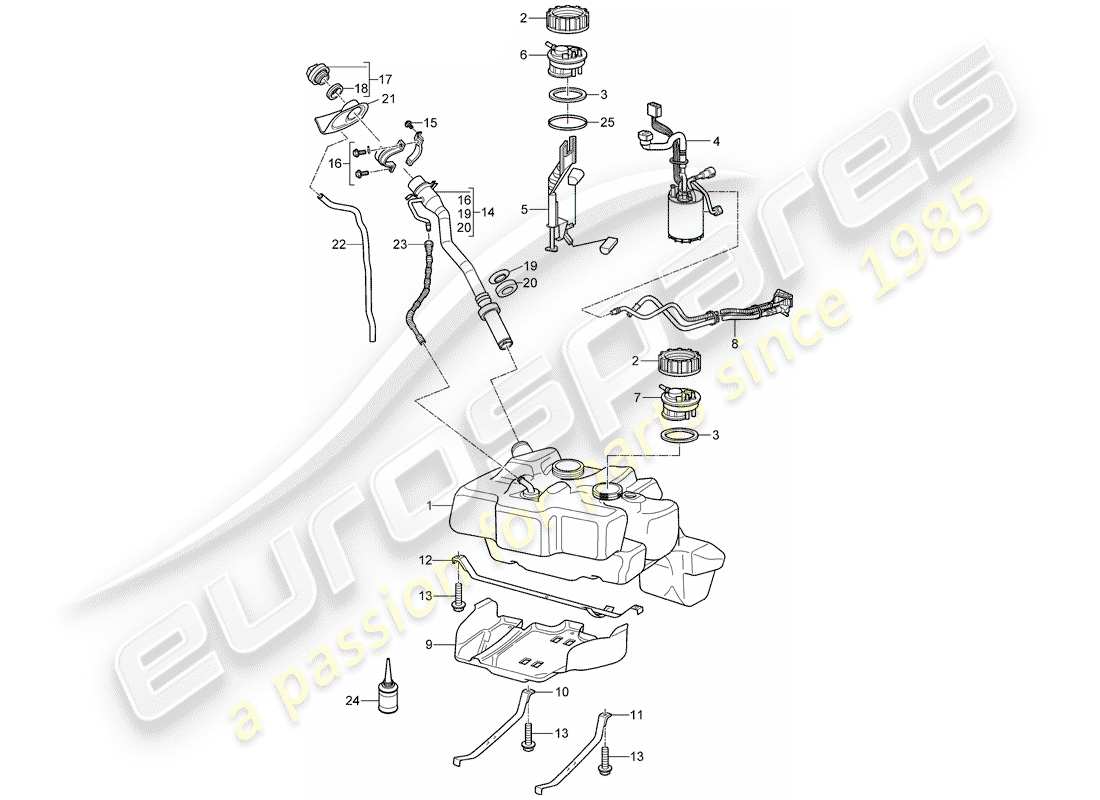 porsche 2009 (997-2 gt3) depósito de combustible diagrama de piezas