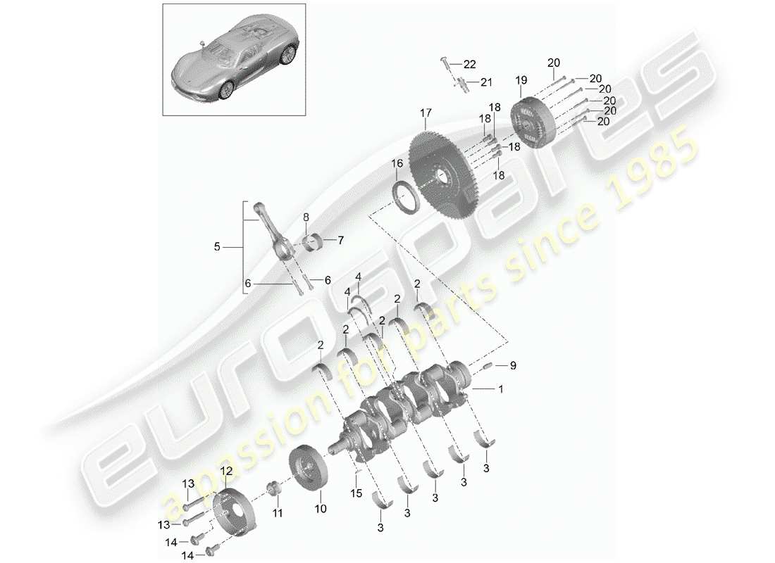porsche 2015 (918 spyder) cigüeñal diagrama de piezas