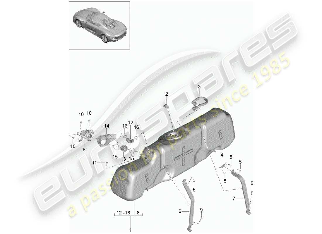 porsche 2015 (918 spyder) depósito de combustible diagrama de piezas