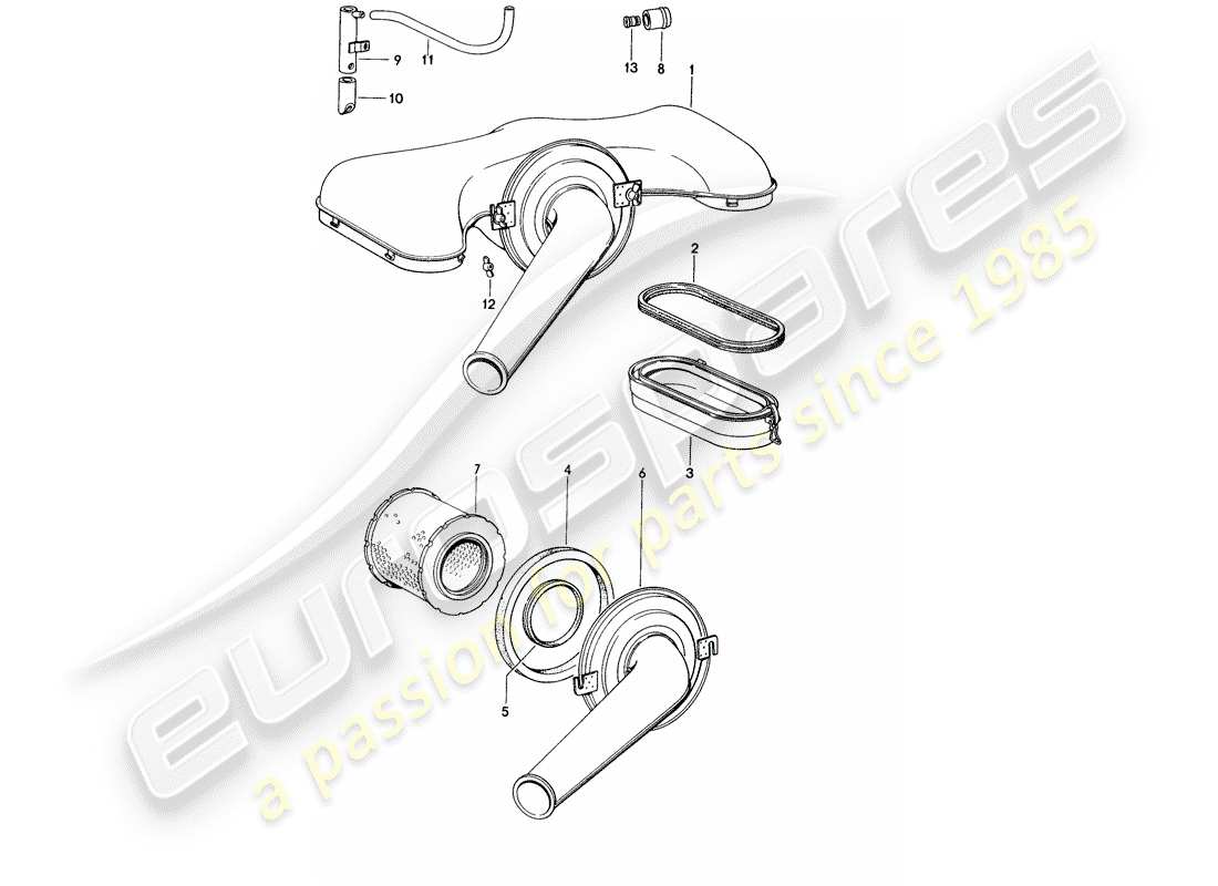 porsche 1970 (914) sistema de limpieza de aire diagrama de piezas