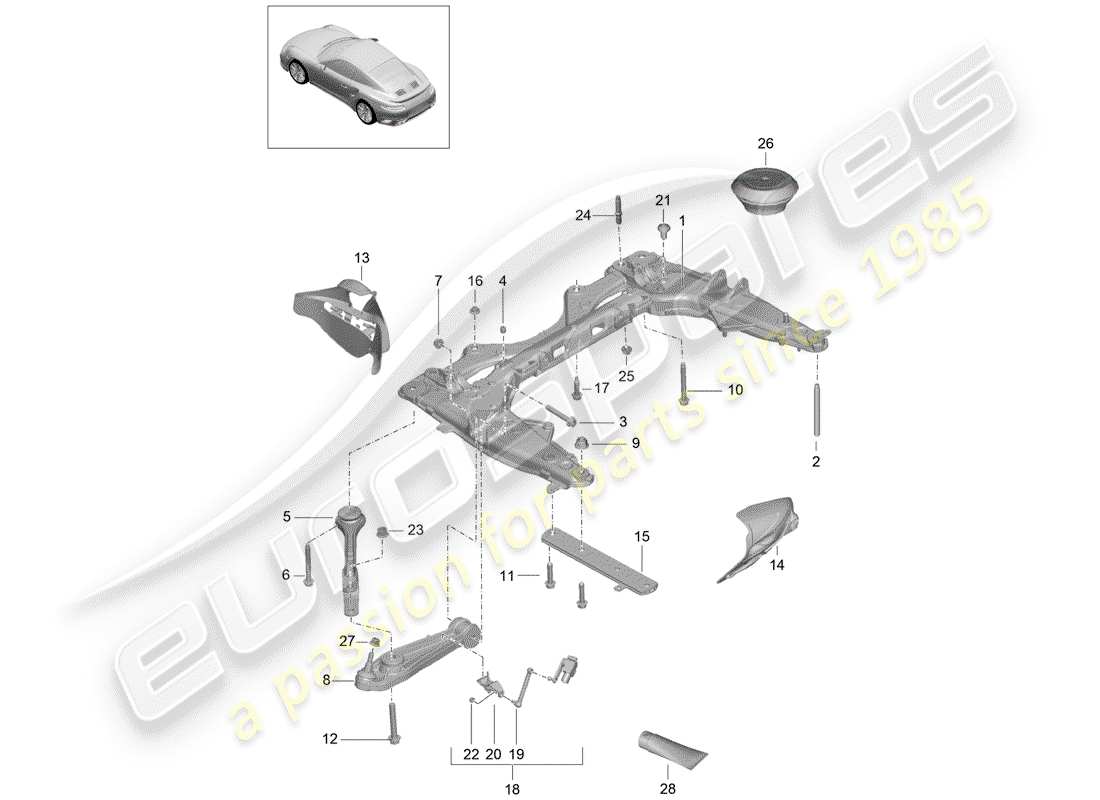 porsche 2020 (991-2 turbo) diagrama de piezas del travesaño