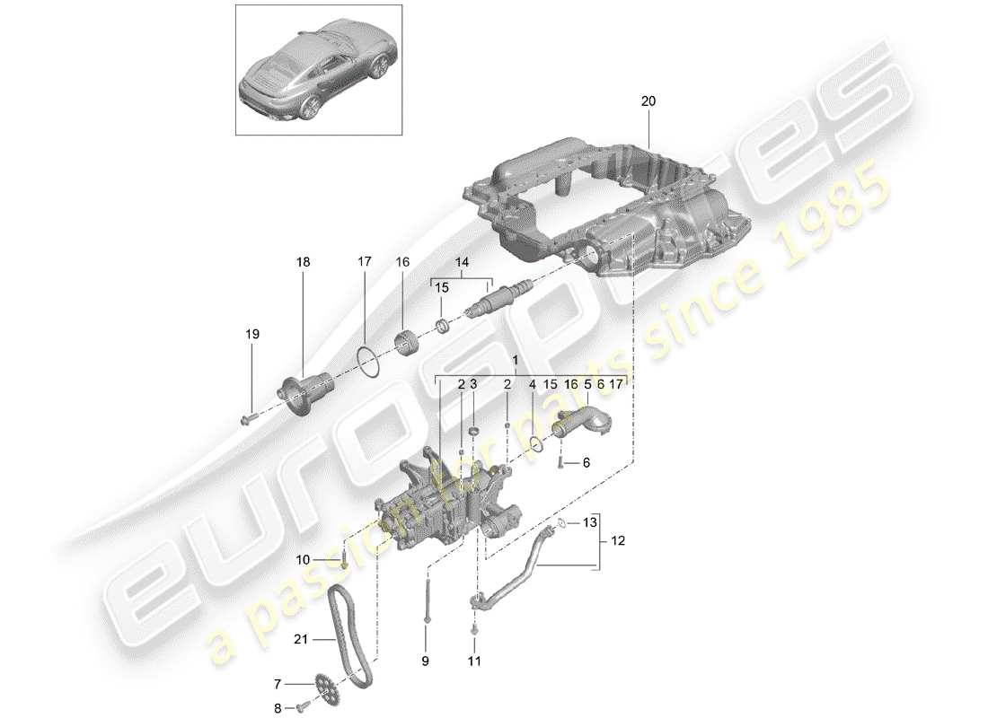porsche 991 turbo (2020) diagrama de piezas de la bomba de aceite