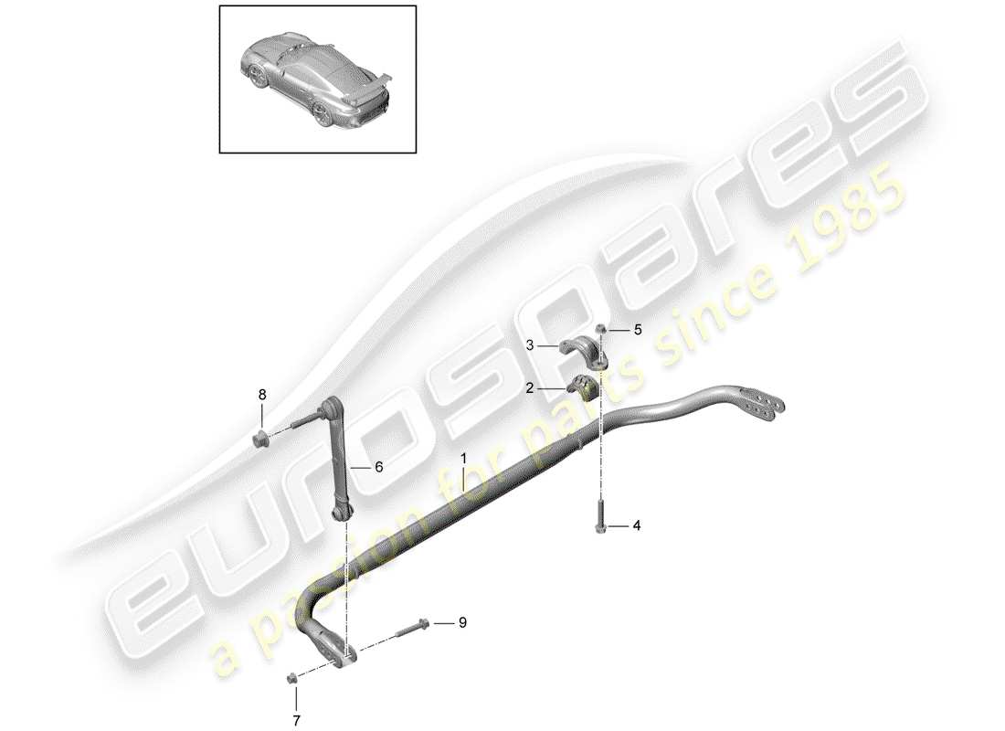 porsche 991 turbo (2016) diagrama de piezas del estabilizador