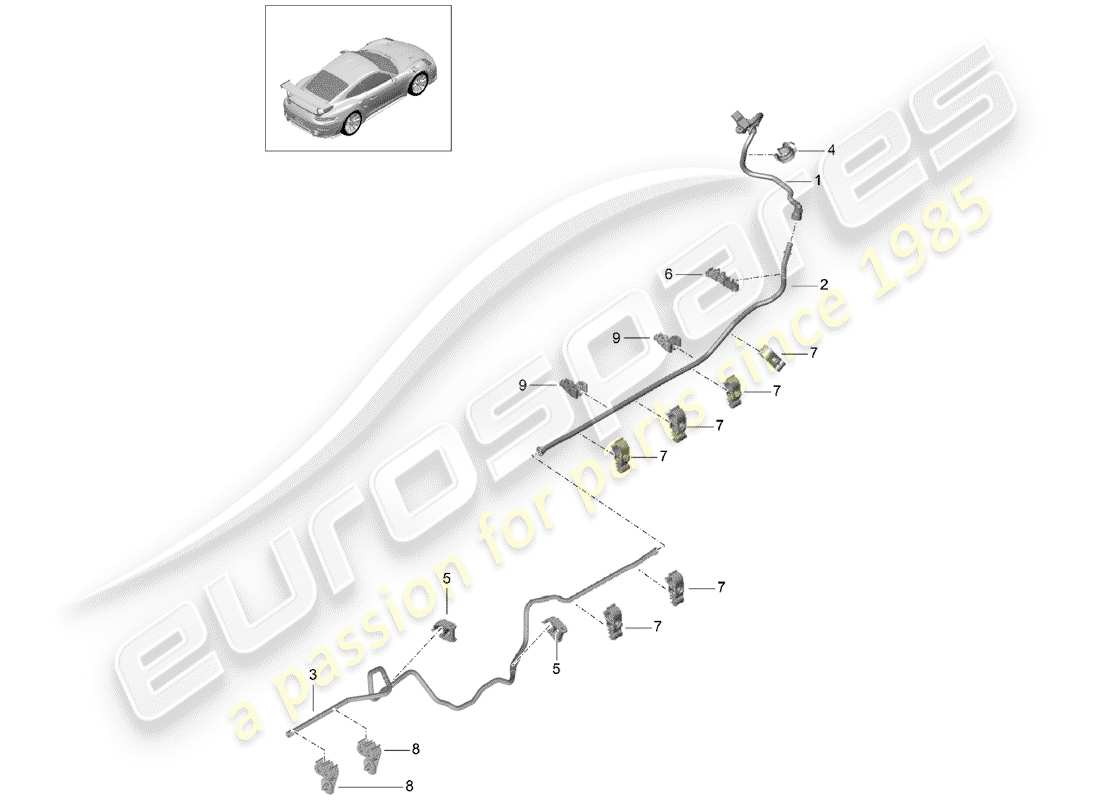 porsche 991 turbo (2020) diagrama de piezas de la línea de vacío