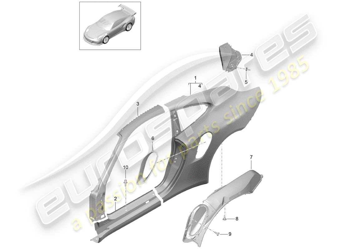 porsche 2017 (991-2 r/gt3/rs) diagrama de piezas del panel lateral