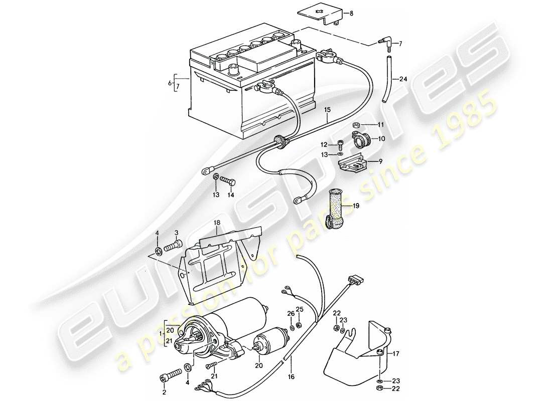 porsche 1990 (944) bateria - arranque - mazo de cables diagrama de piezas