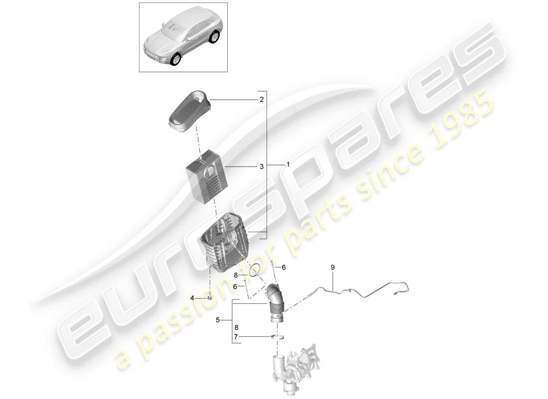 porsche 2016 (macan) filtro de aire con conexión diagrama de piezas