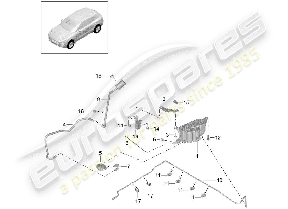 porsche 2016 (macan) diagrama de piezas del recipiente de emisiones evaporativas