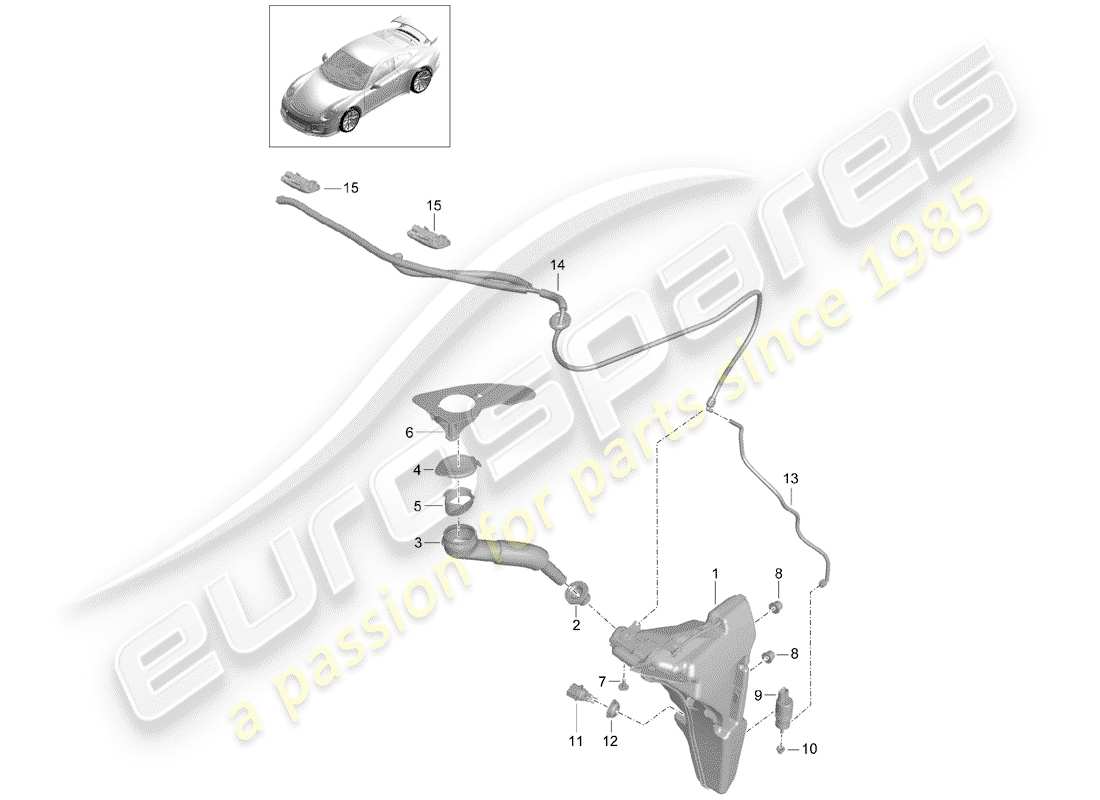 porsche 2019 (991-2 r/gt3/rs) windshield washer unit diagrama de piezas