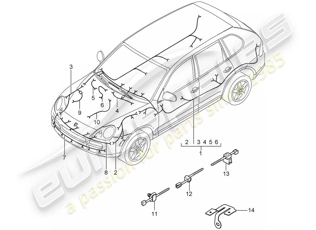 porsche 2005 (cayenne e1 9pa) cableando arneses diagrama de piezas