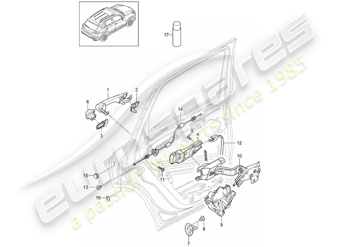 porsche 2012 (cayenne e2 92a) manija de la puerta diagrama de piezas