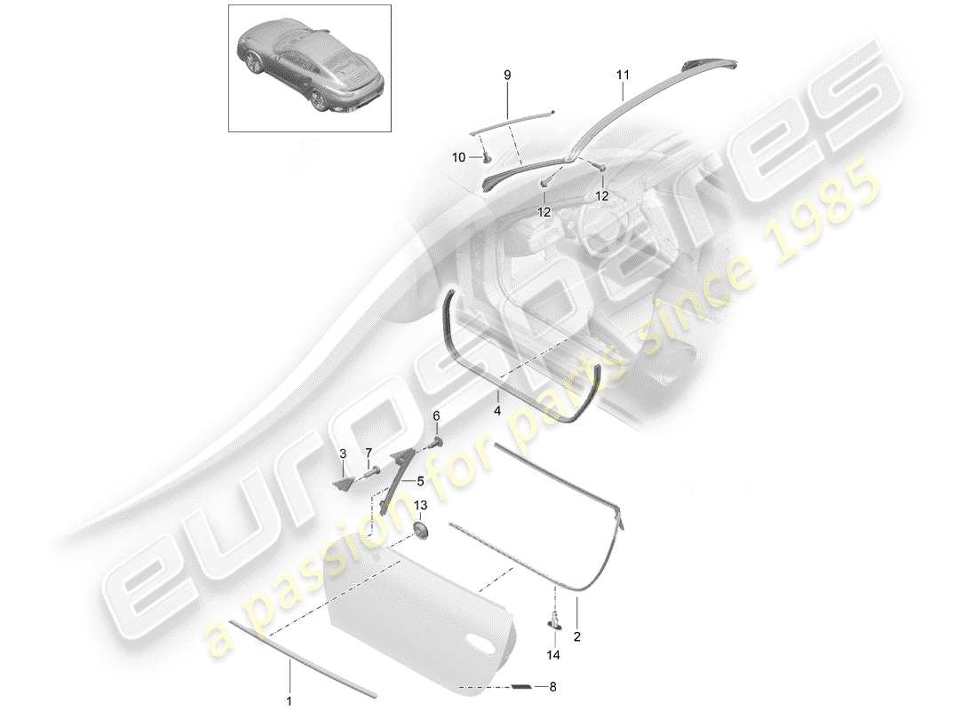 porsche 2020 (991-2 turbo) junta de la puerta diagrama de piezas