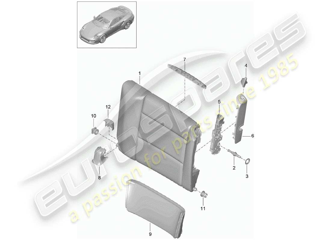 porsche 2020 (991-2 turbo) respaldo del asiento de emergencia diagrama de piezas