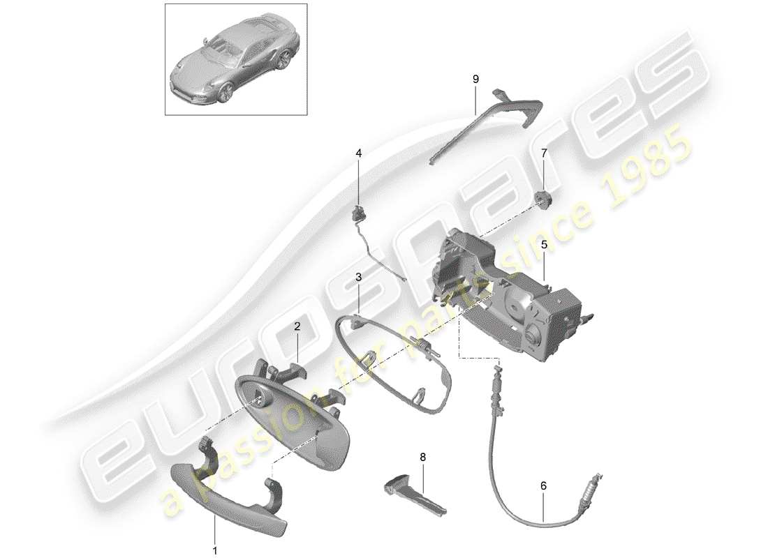porsche 2017 (991-2 turbo) manija de puerta exterior diagrama de piezas