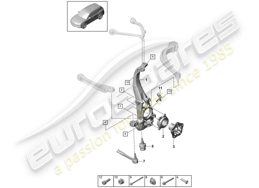 porsche cayenne e3 (2018) diagrama de piezas del portador de ruedas
