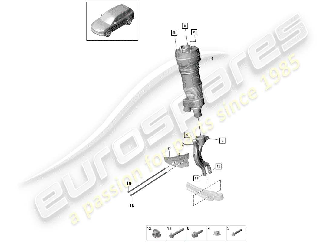 porsche 2018 (cayenne e3 9ya/9yb) diagrama de piezas de la cámara de aire