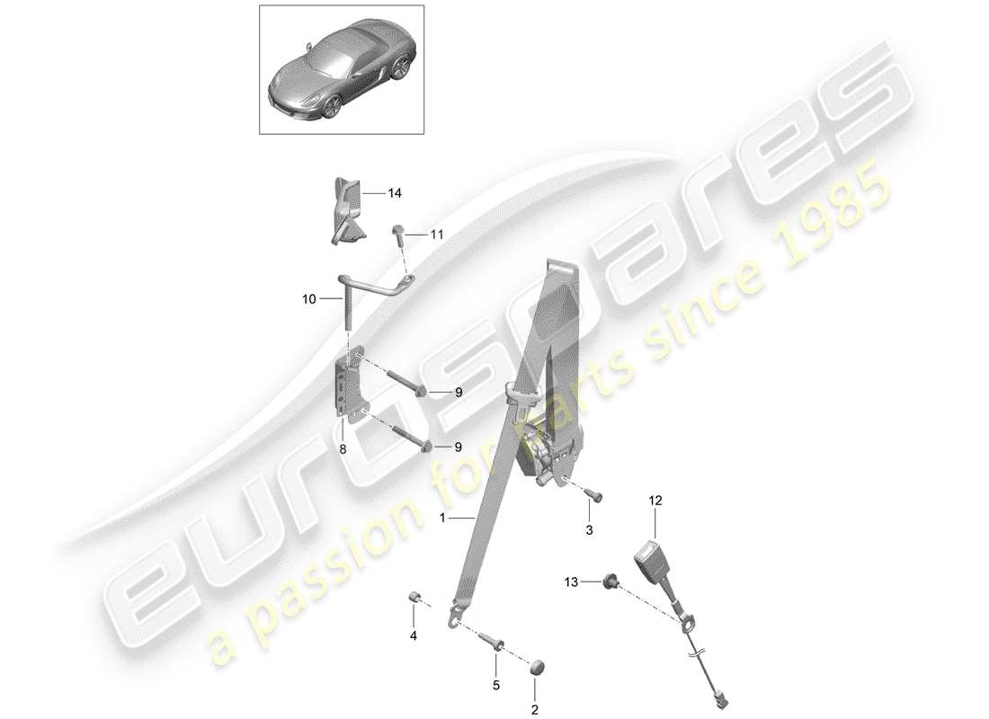 porsche 2013 (981 boxster) cinturón de seguridad diagrama de piezas