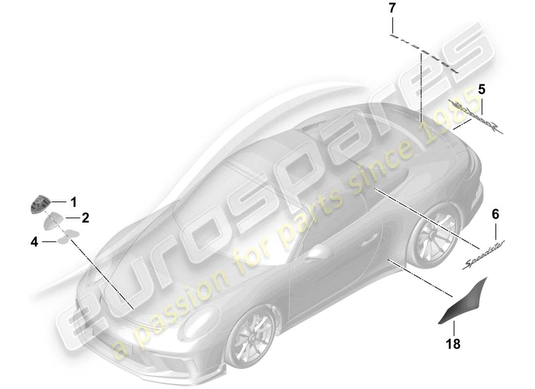 porsche 2020 (991-2 r/gt3/rs) placas de identificación diagrama de piezas