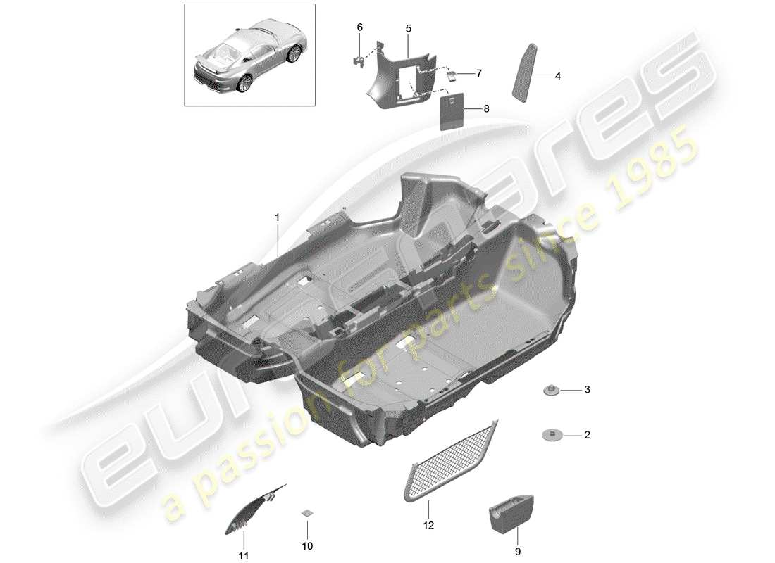 porsche 2017 (991-2 r/gt3/rs) diagrama de piezas de la cubierta del piso