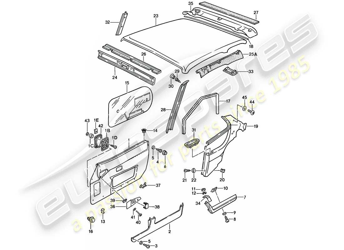 porsche 1986 (944) panel de la puerta - panel de decoración del techo diagrama de piezas
