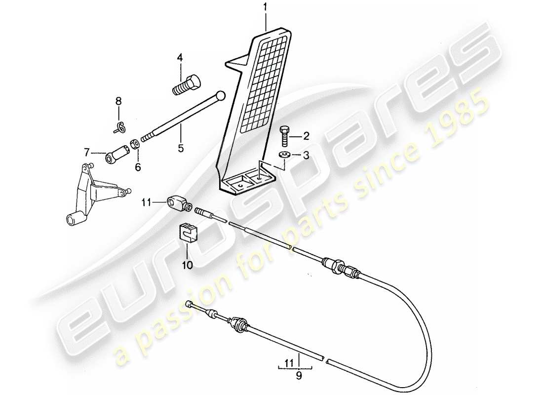 porsche 1987 (959) pedales - control del acelerador diagrama de piezas