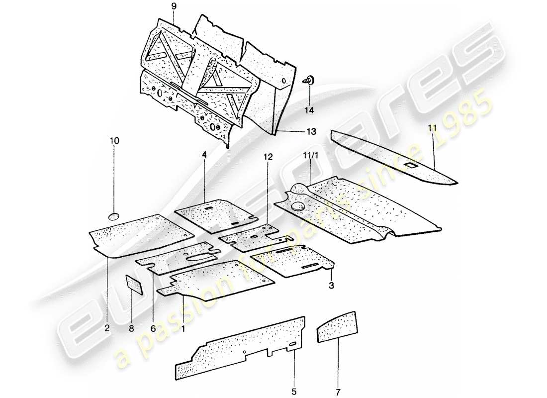 porsche 1976 (914) absorbente de sonido diagrama de piezas