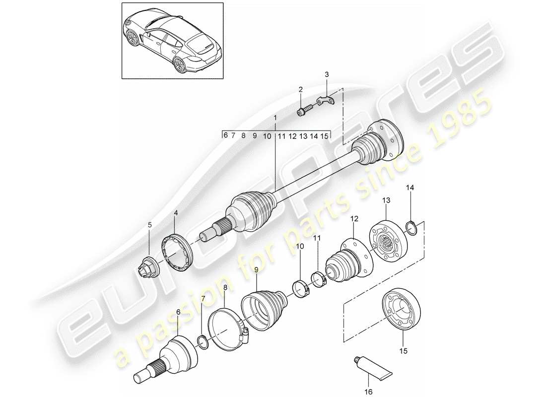 porsche 2011 (panamera 970) eje de accionamiento diagrama de piezas