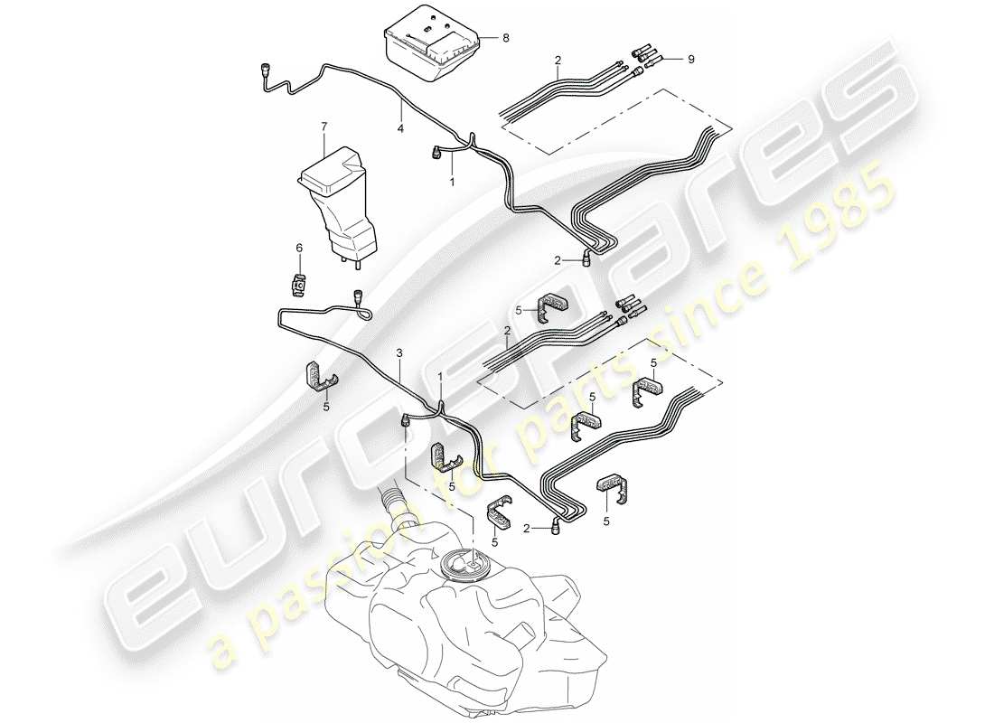 porsche 2009 997-2 turbo / gt2 diagrama de piezas del sistema de combustible