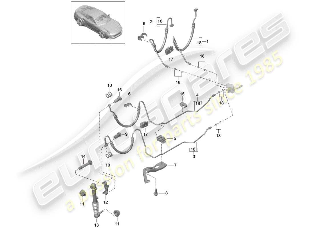 porsche 2015 (991-1 turbo) línea hidráulica diagrama de piezas