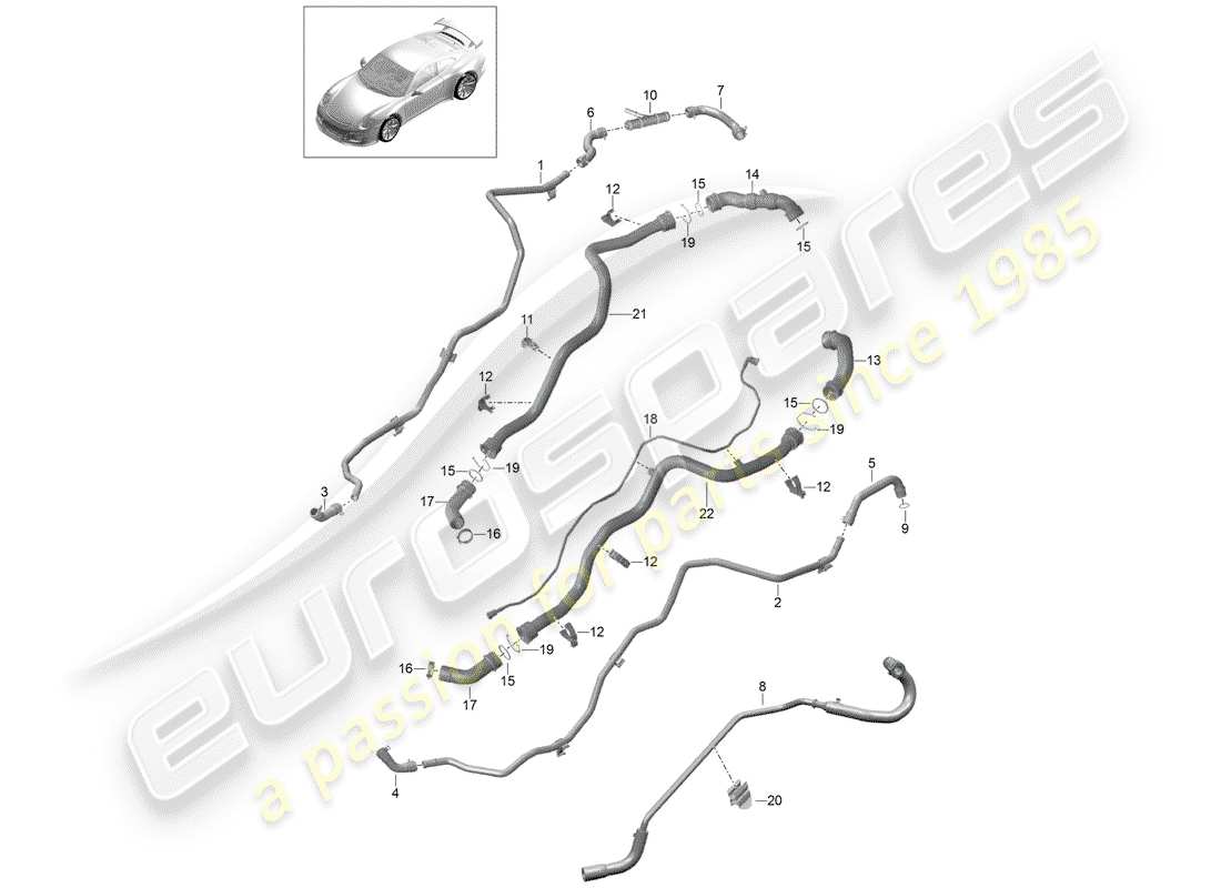 porsche 2017 (991-2 r/gt3/rs) diagrama de piezas de refrigeración por agua