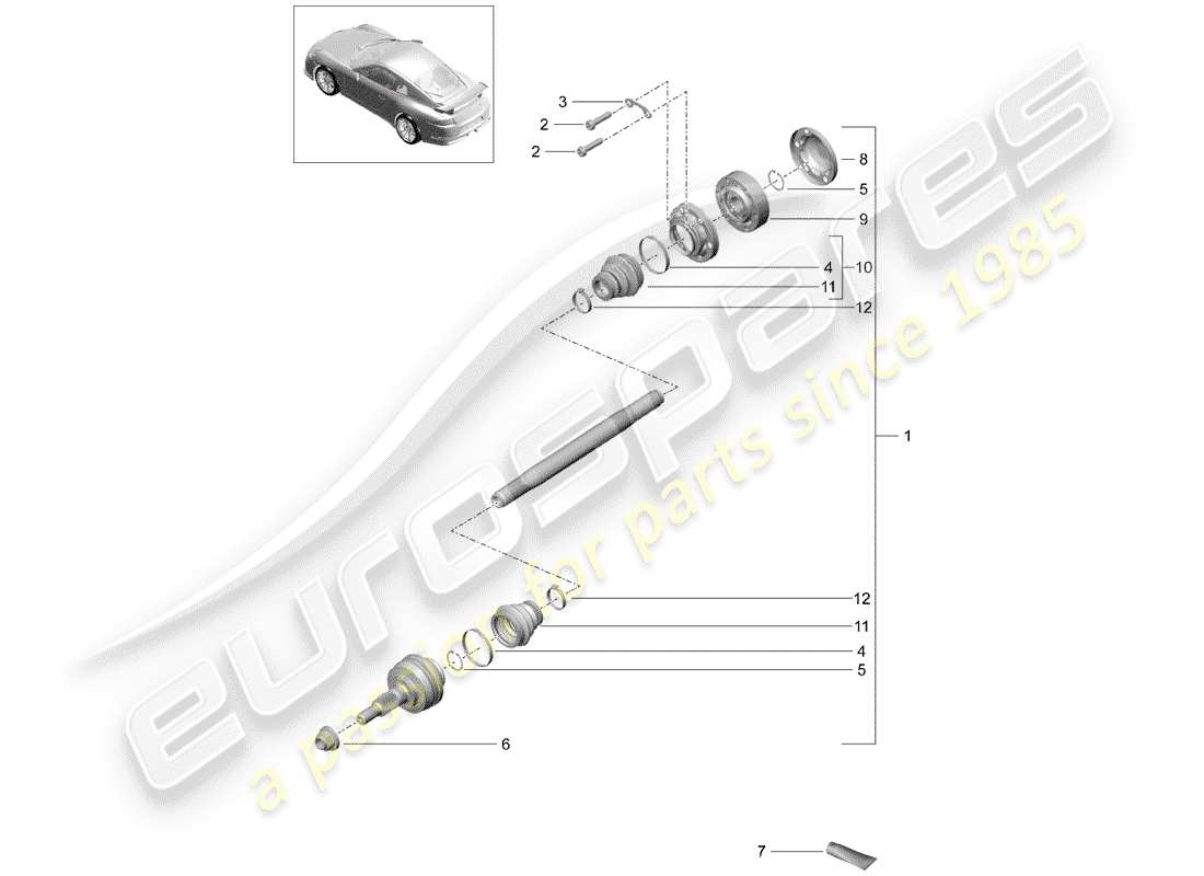 porsche 2017 (991-2 r/gt3/rs) eje de accionamiento diagrama de piezas