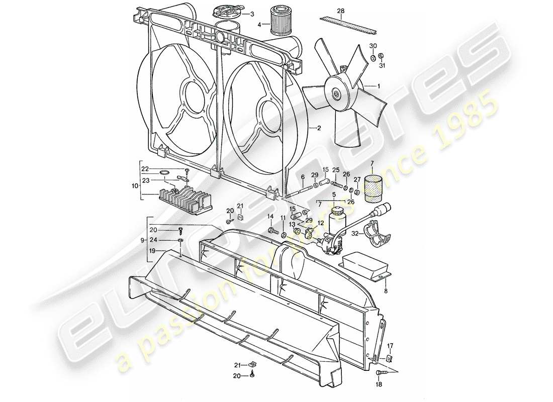 porsche 1990 (928) refrigeración por agua 2 diagrama de piezas