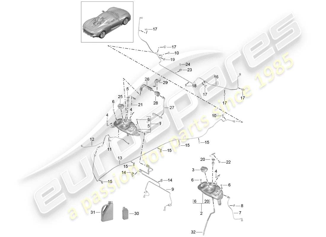 porsche 2015 (918 spyder) diagrama de piezas de refrigeración por agua