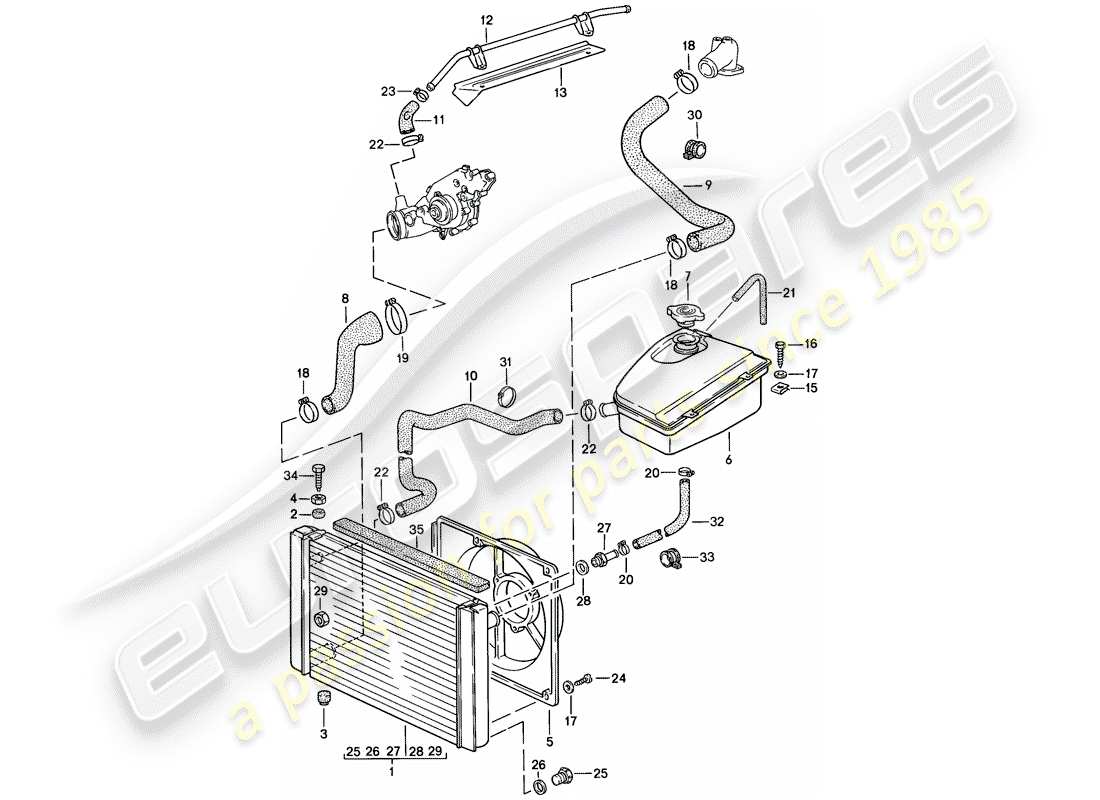 porsche 1986 (944) diagrama de piezas de refrigeración por agua