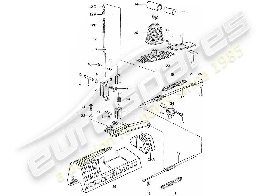 porsche 1990 (928) mecanismo de cambio - para vehículos con - transmisión automática diagrama de piezas