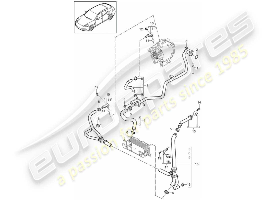 porsche 2015 (panamera 970) diagrama de piezas de refrigeración por agua