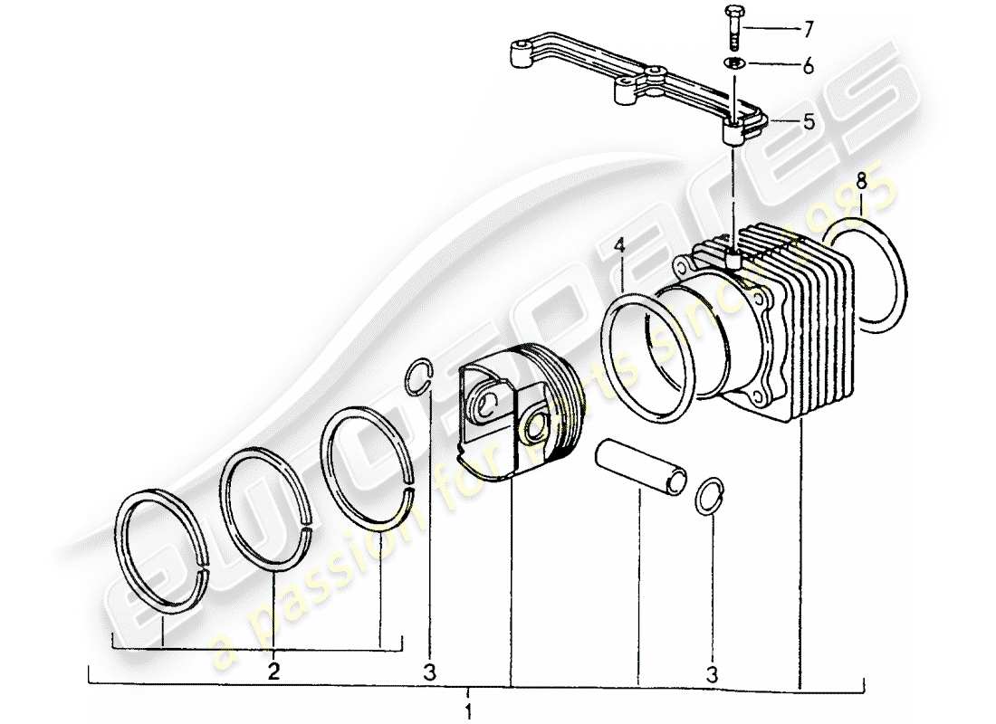 porsche 1994 (964) cilindro con pistones diagrama de piezas