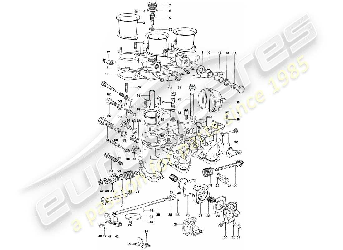 porsche 1975 (914) carburador - material de reparación diagrama de piezas