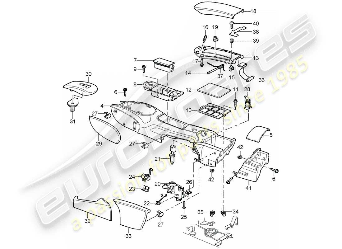 porsche 2004 (996) center console diagrama de piezas