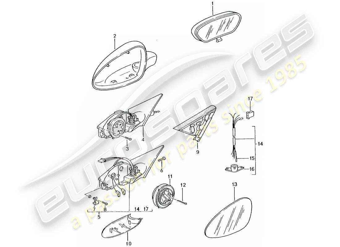 porsche 2005 (996) espejo retrovisor interior - espejo retrovisor diagrama de piezas