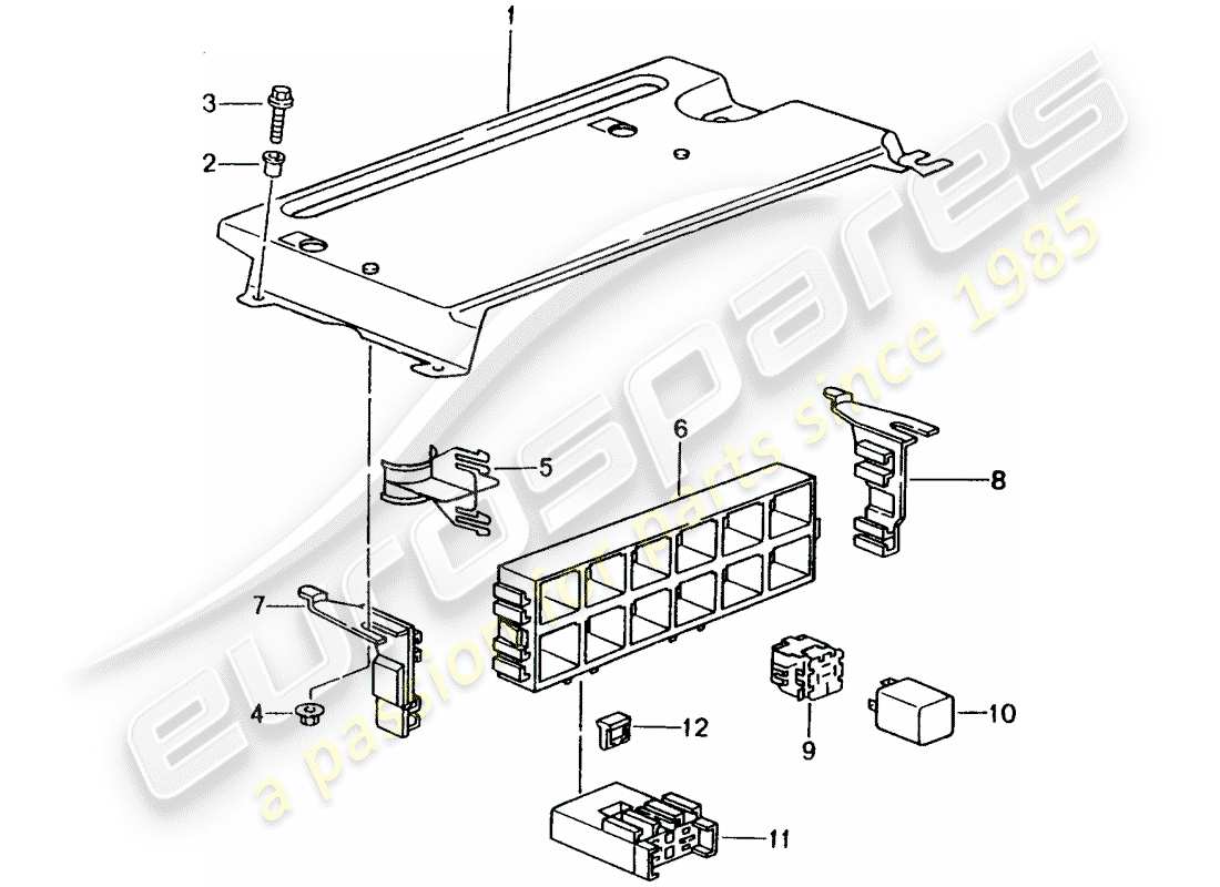 porsche 2000 (996) caja de fusibles/placa de relé - extremo trasero diagrama de piezas