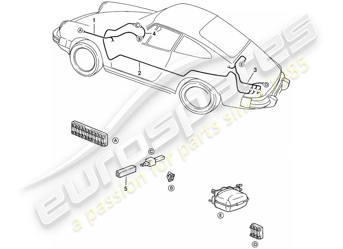 porsche 1986 (911) arneses de cableado - limpiaparabrisas trasero diagrama de piezas