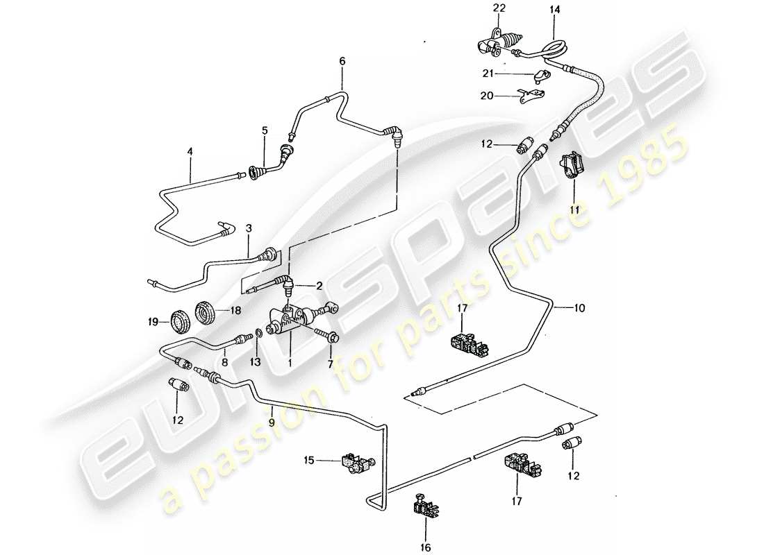 porsche 2004 (996) embrague hidráulico - funcionamiento - cilindro maestro del embrague - línea de tubo/manguera diagrama de piezas