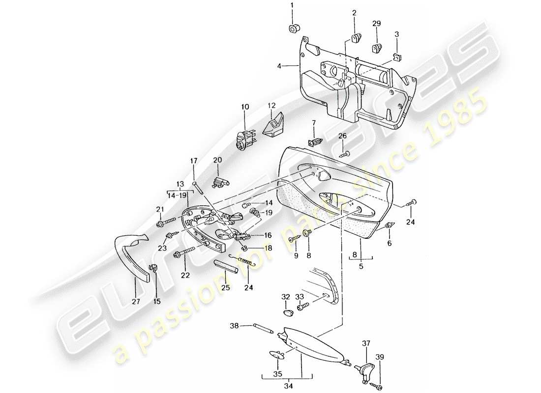 porsche 2005 (996) panel de puerta - accesorios diagrama de piezas