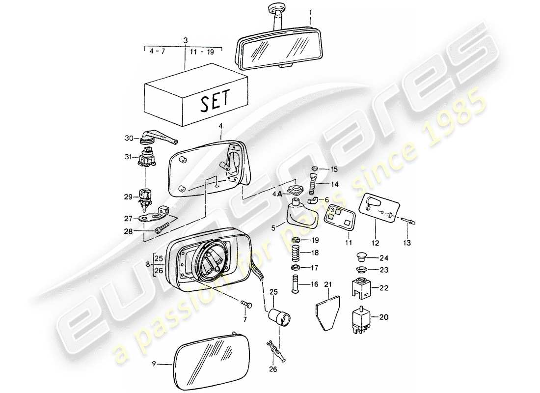 porsche 1991 (964) espejo retrovisor interior - espejo retrovisor - d >> - mj 1991 diagrama de piezas