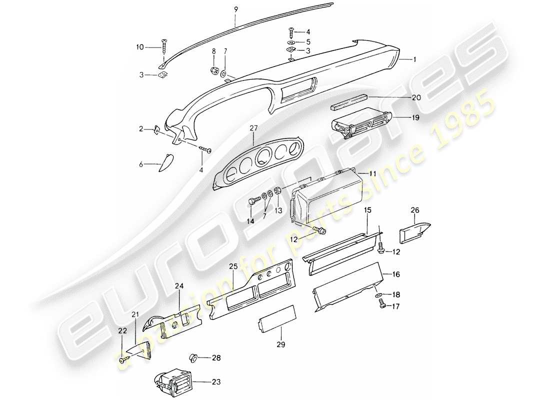 porsche 1991 (964) embellecedor del panel de tablero - madera de raiz - airbag - d - mj 1990>> diagrama de piezas