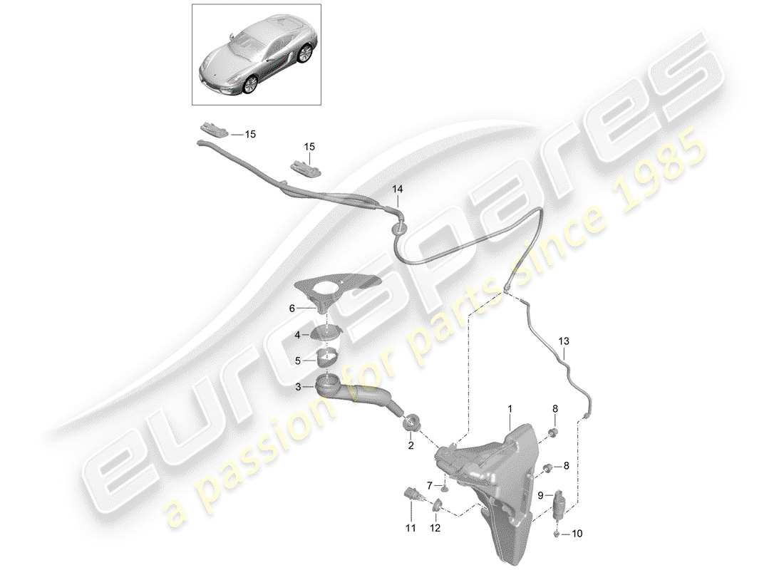 porsche 2015 (981 cayman) windshield washer unit diagrama de piezas