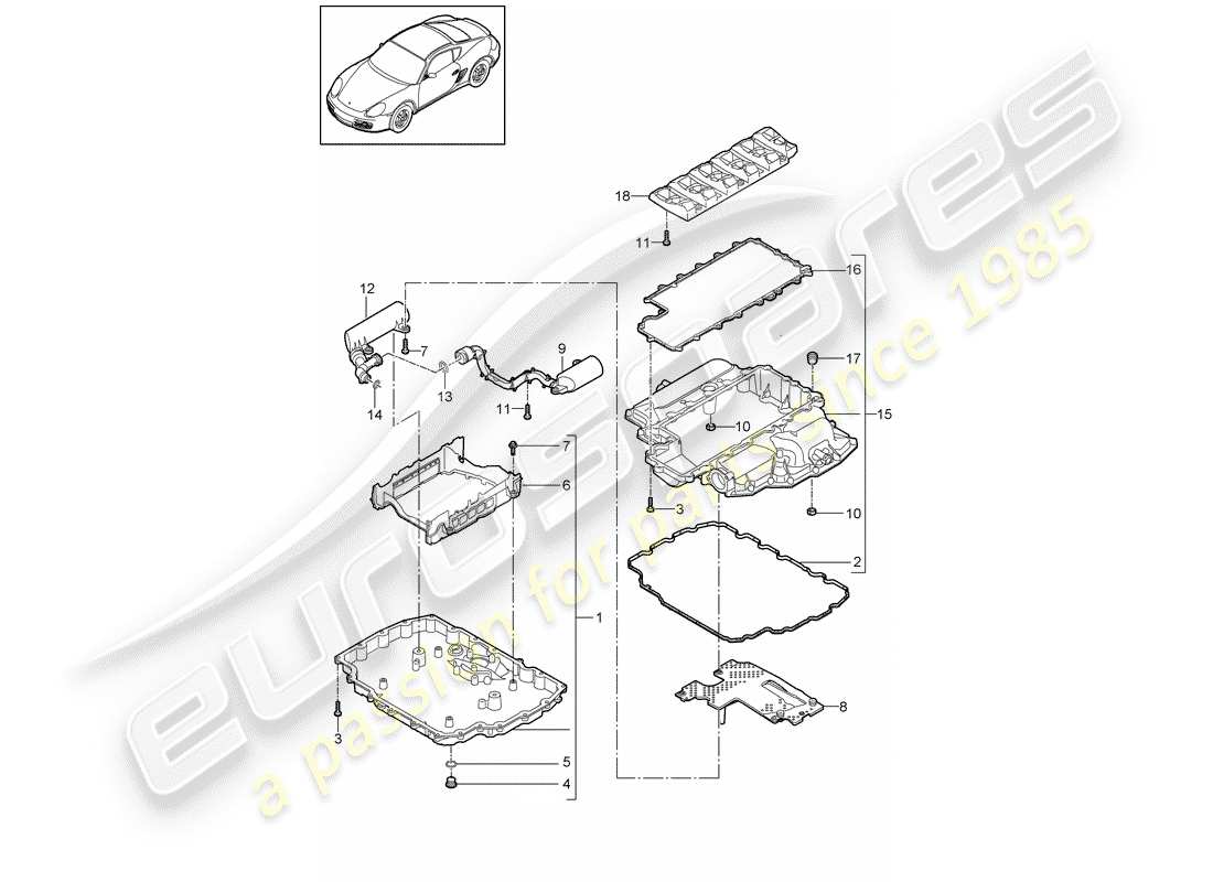 porsche 2011 (987 cayman) diagrama de piezas del cárter de aceite