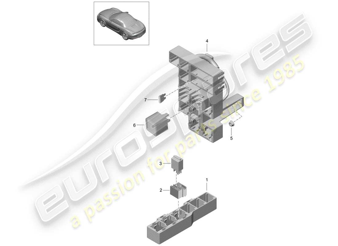 porsche 2014 (981 boxster) diagrama de piezas de la caja de fusibles/placa de relé
