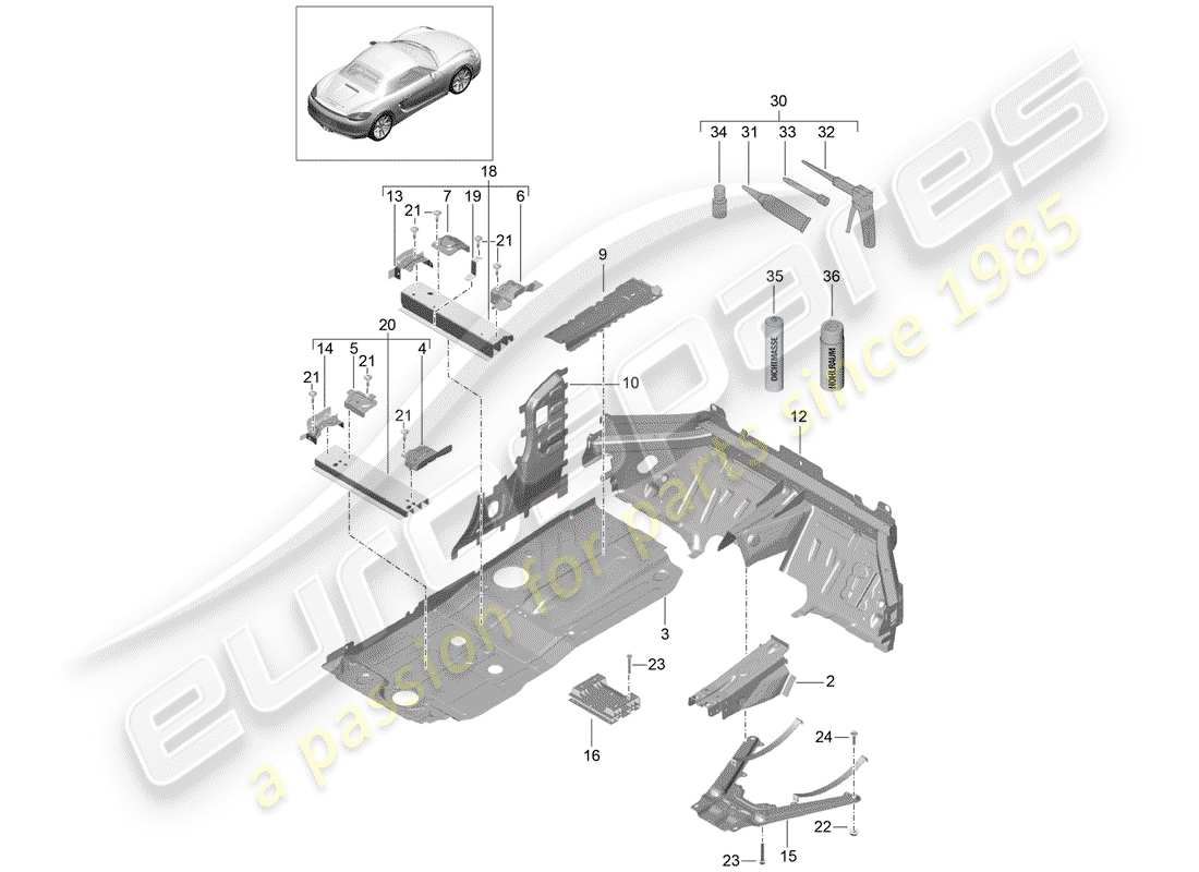 porsche 2015 (981 boxster) piso diagrama de piezas